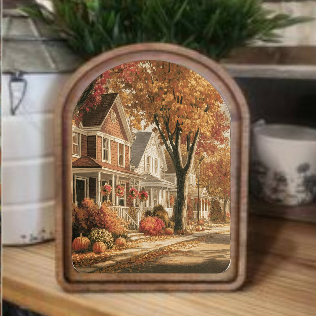 Arch Top Autumn Street Framed Art
