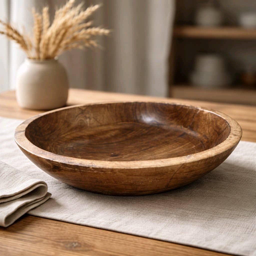 Dark Wooden Bowl 12x12x2.5in
