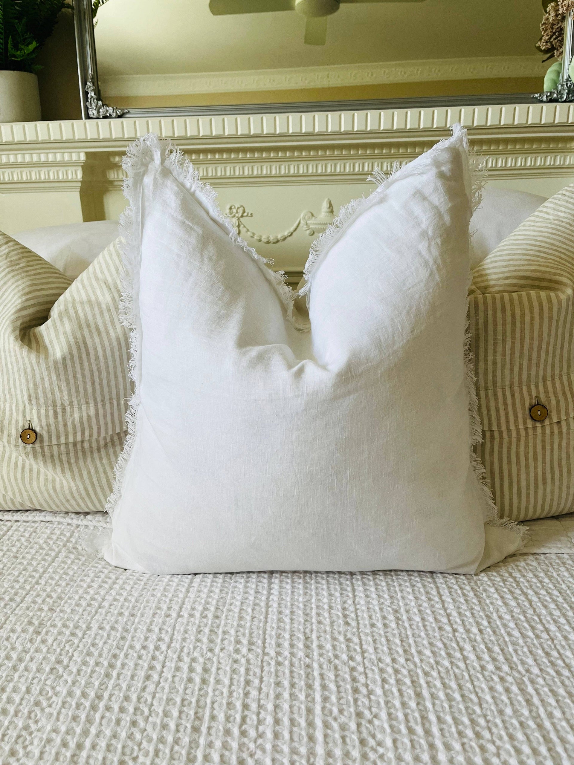Hand Frayed Pure Linen Cushion Cover - White