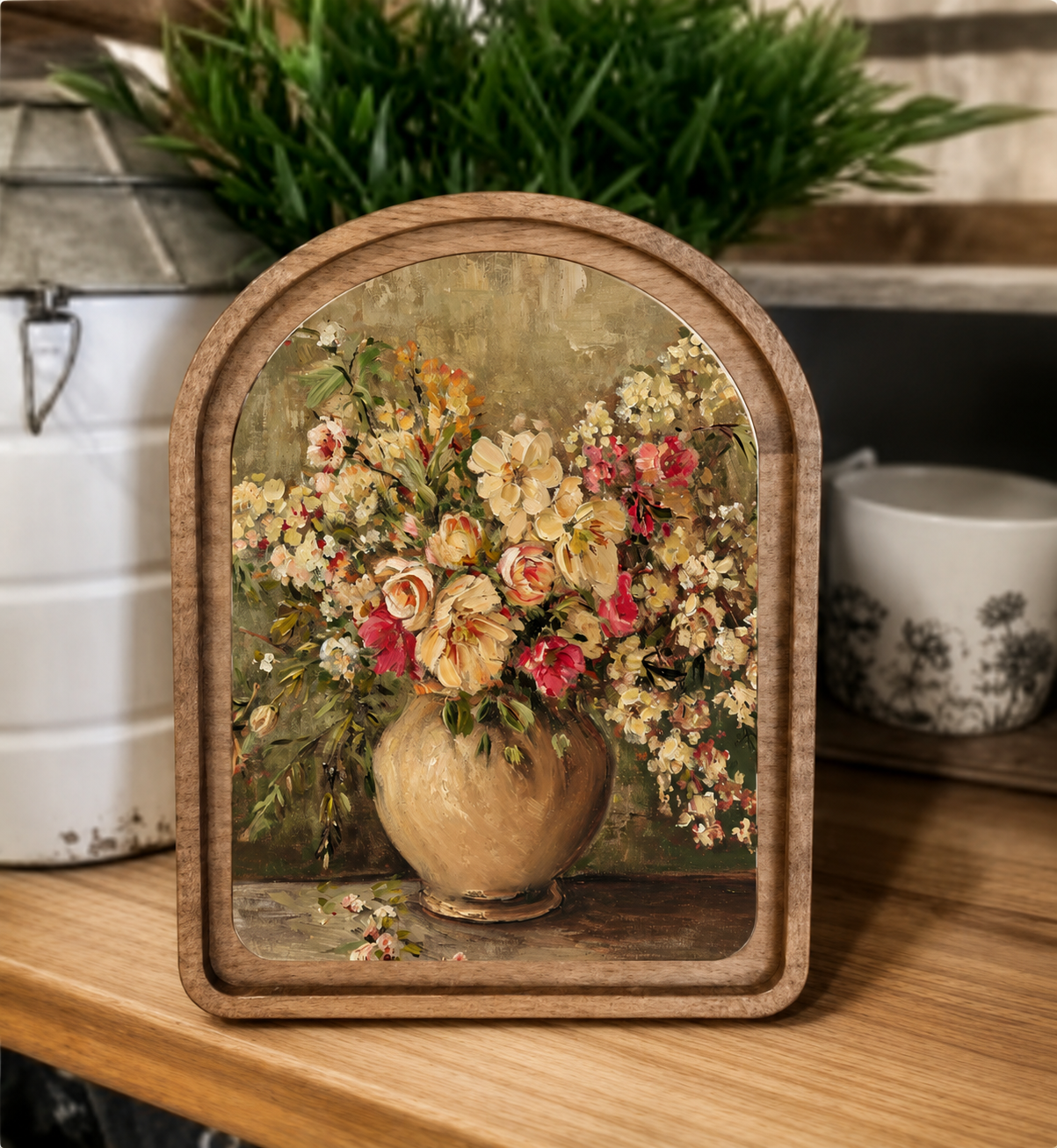 Arch Top Rustic Floral Vase Framed Art