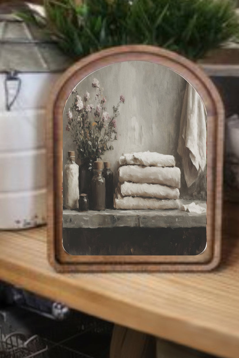Arch Top Bathroom Shelf Framed Art