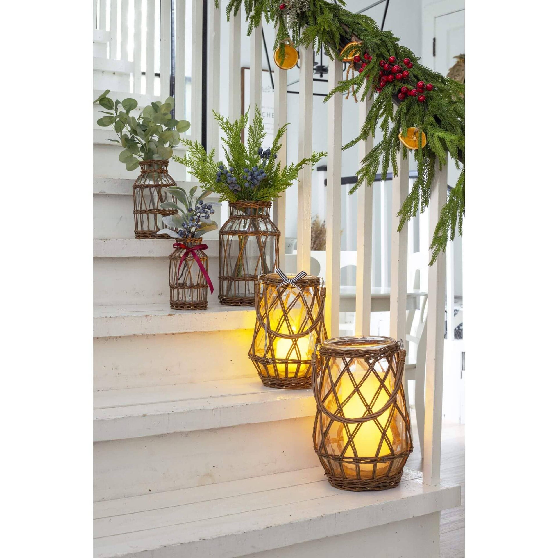 LARGE UNPEELED WILLOW WRAPPED LANTERN WITH HANDLE