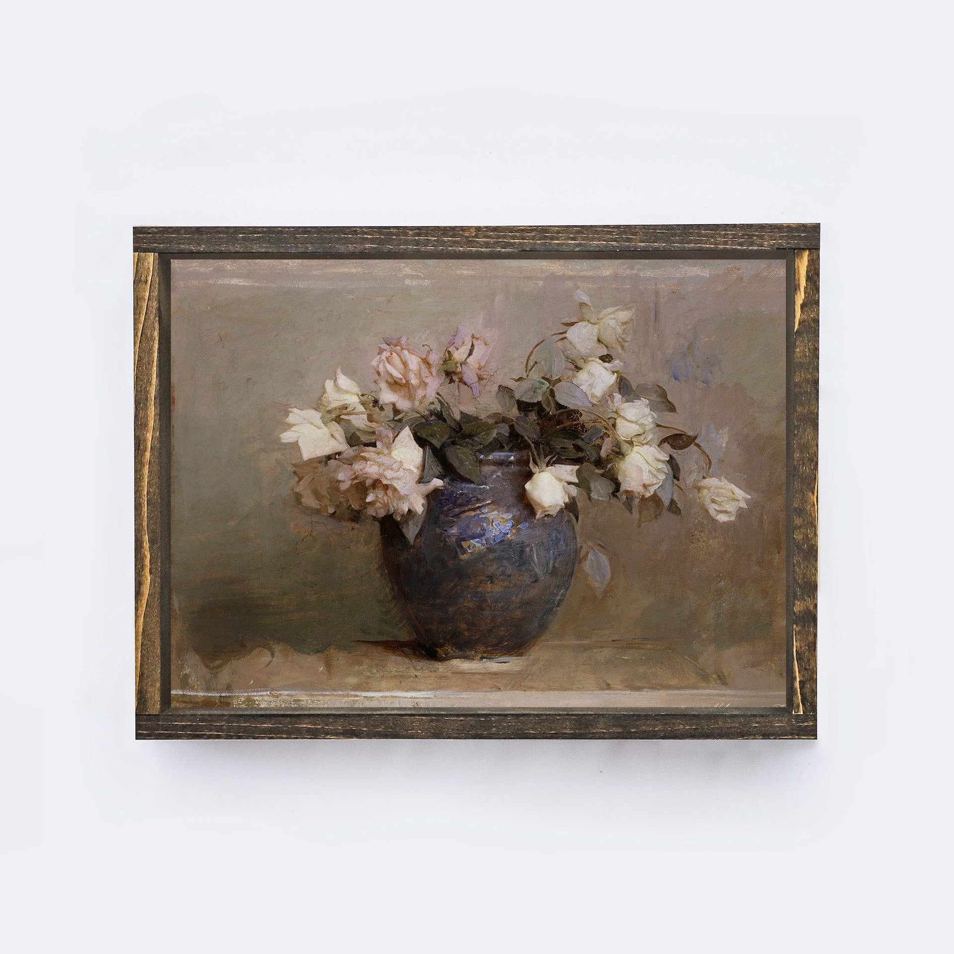Vintage Framed Print | Dusty Roses Painting A50