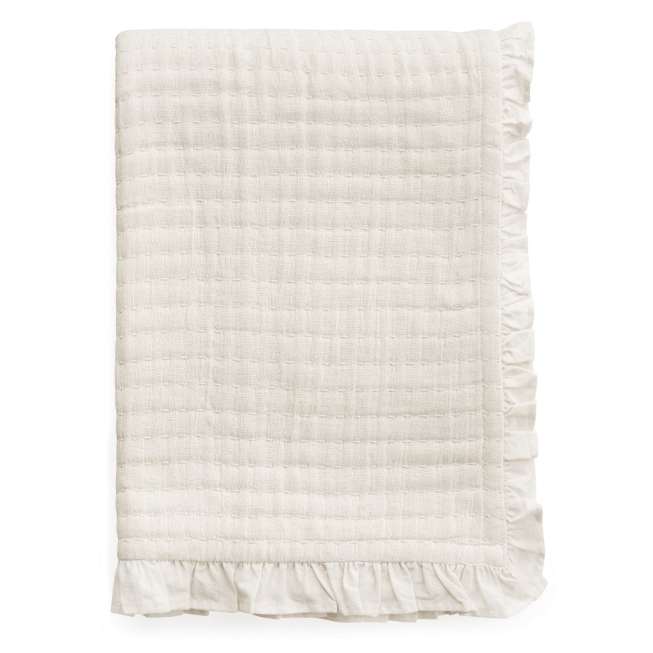Cotton Gauze Throw with Frills – Off White