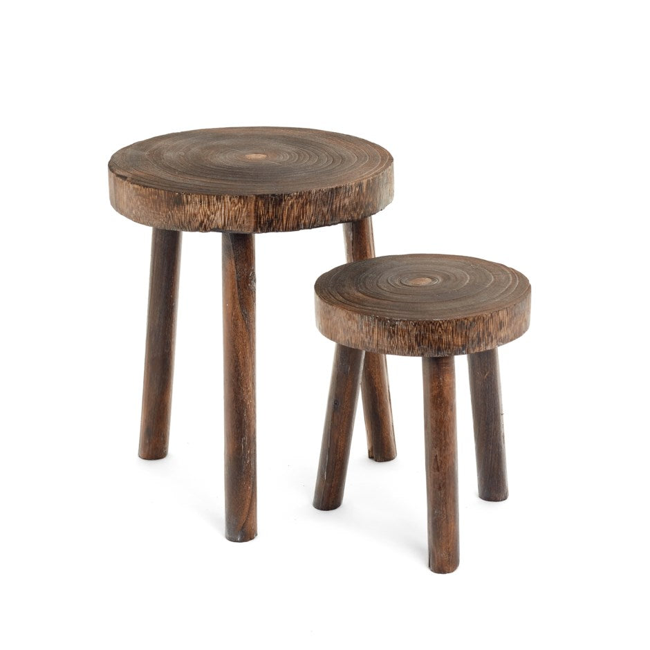 Large Paulownia Wood Stool – Dark Brown