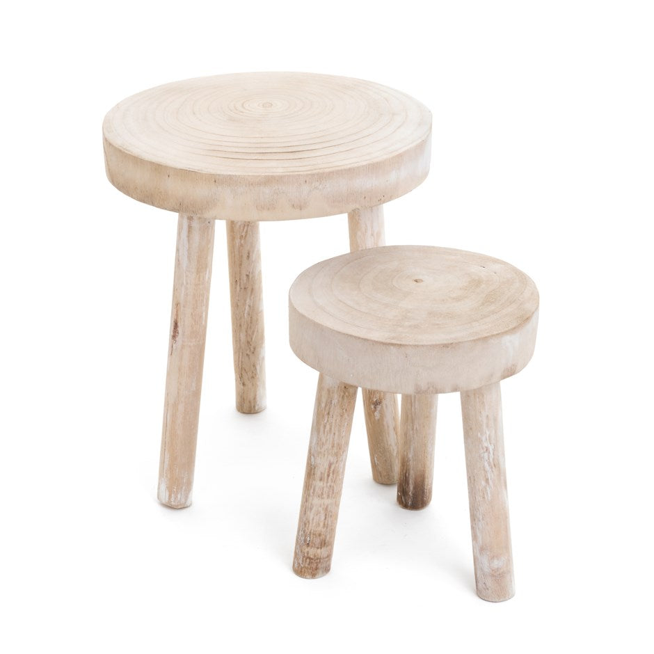 Small Paulownia Wood Stool – Whitewash