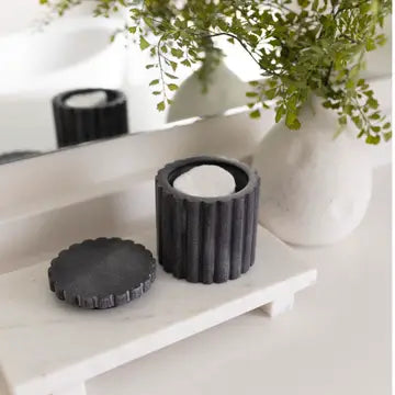 Fluted Jar Canister Black Marble