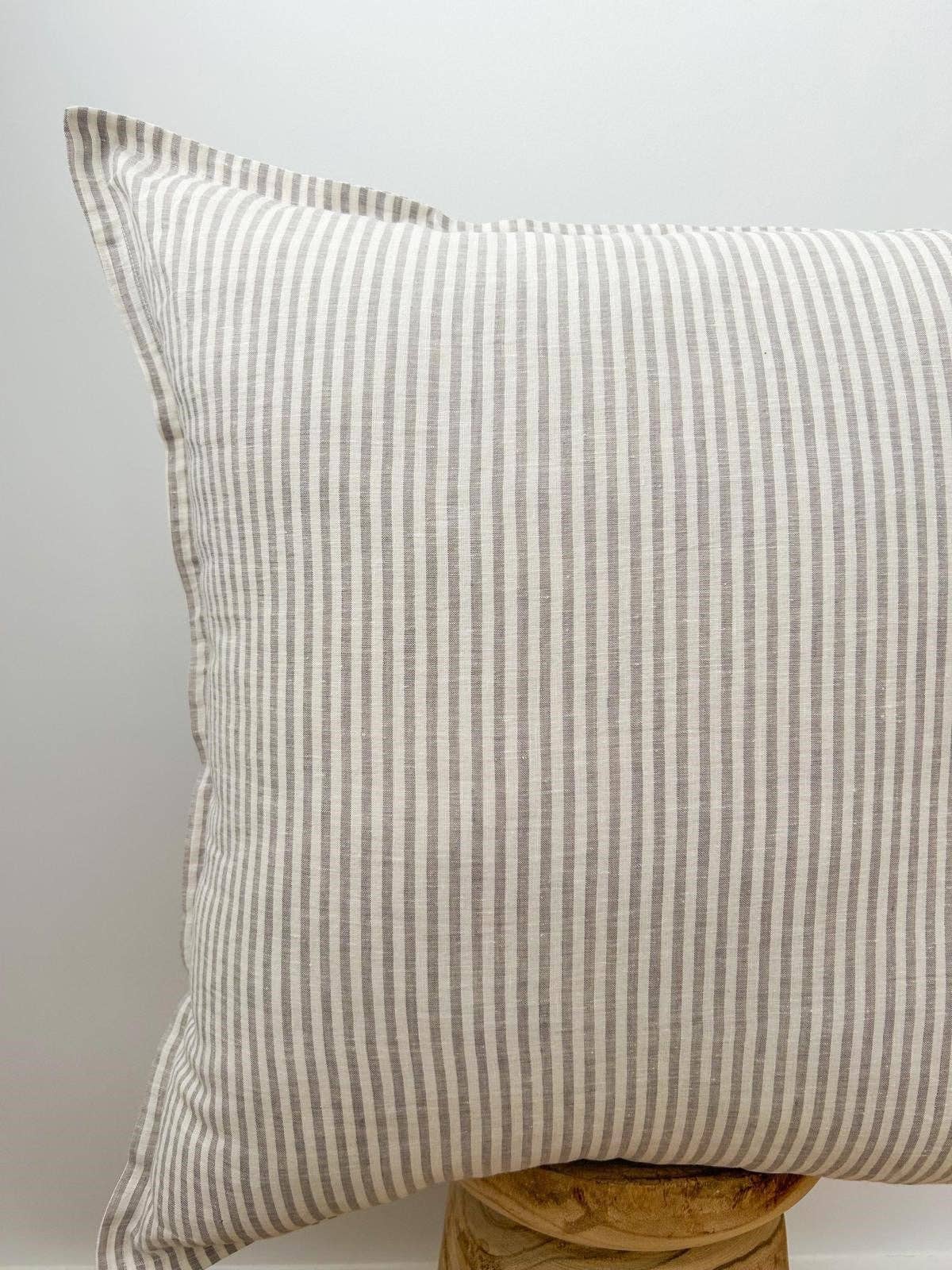 Pure French Linen Euro Cushion - Grey Stripe
