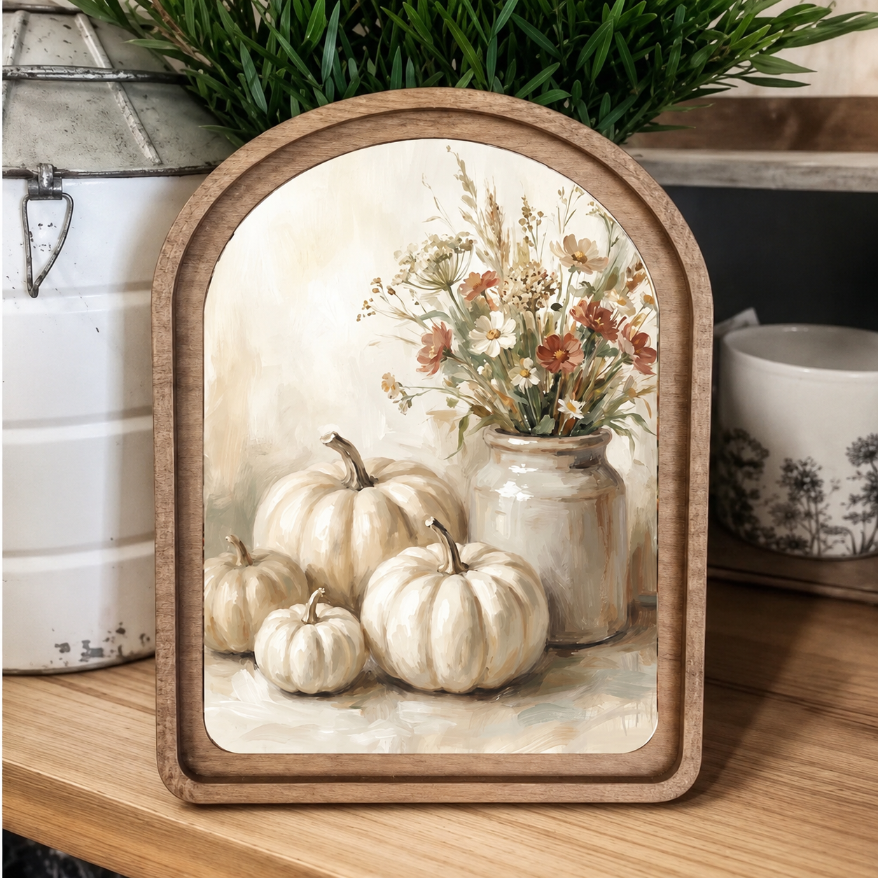 Arch Top Cream Pumpkins Framed Art