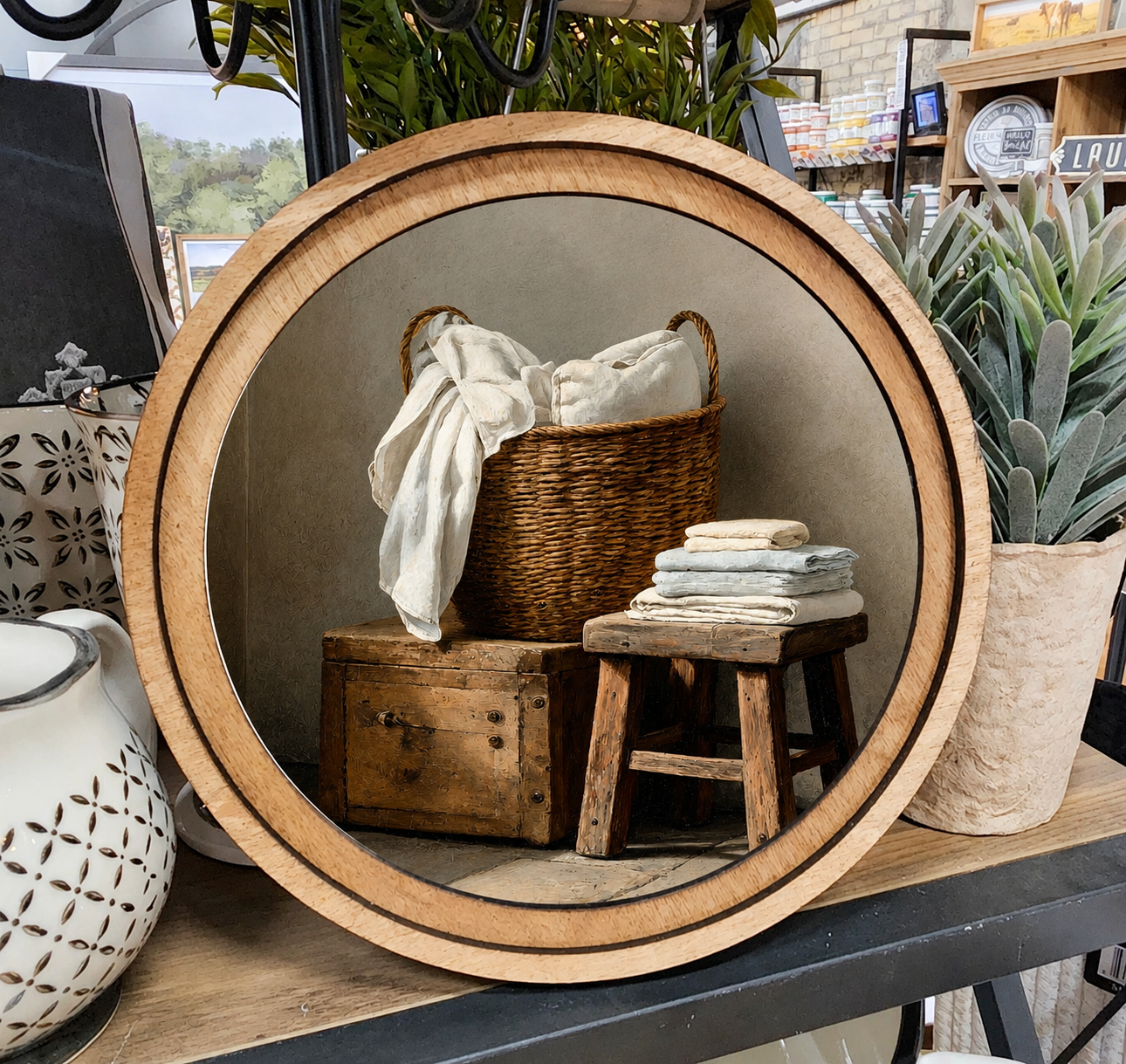 8" Round Towel Basket Art