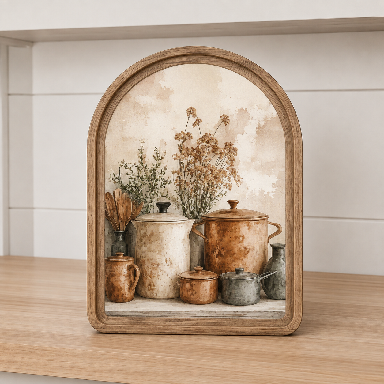 Arch Top Copper Pots Framed Art