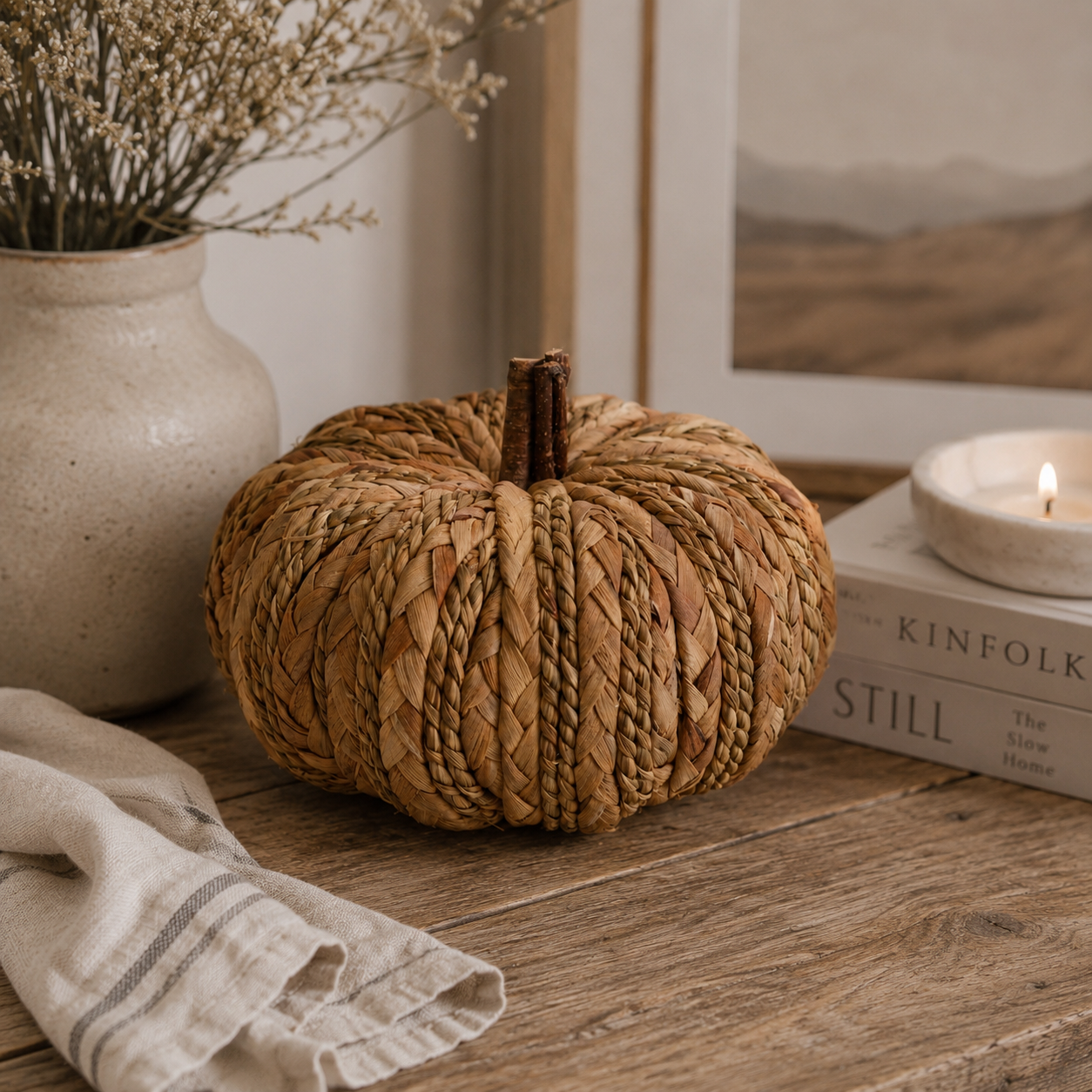 7.5" Dia. Woven Wicker Pumpkin Fall Autumn