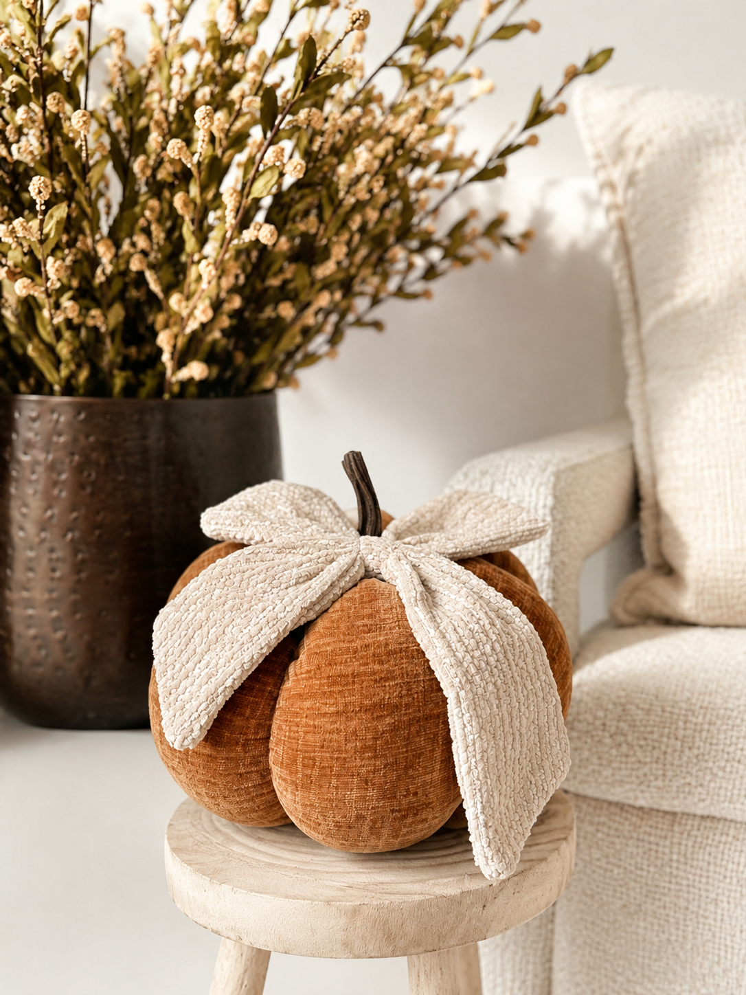 Velvet Fall Pumpkin with Bow