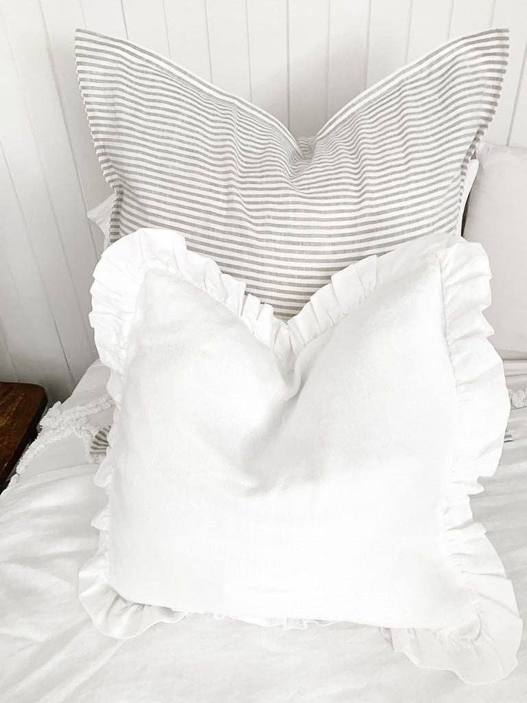 Pure French Linen Euro Cushion - Grey Stripe