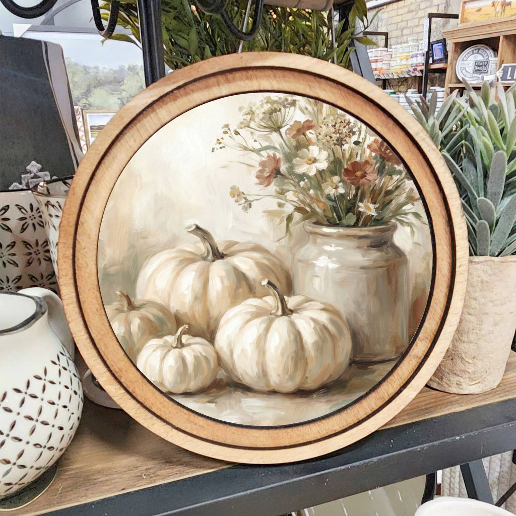 8" Round Cream Pumpkins Art