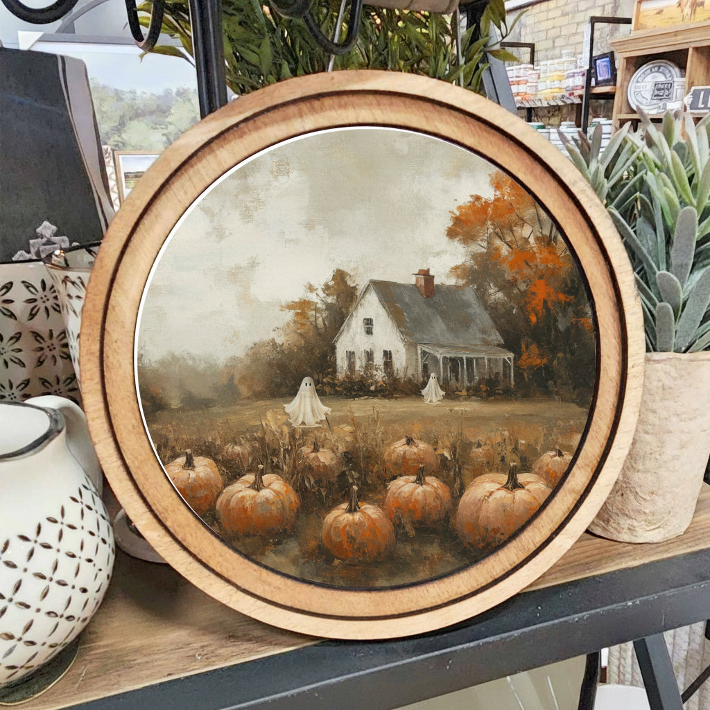 8" Round Halloween Pumpkin Farmhouse Art